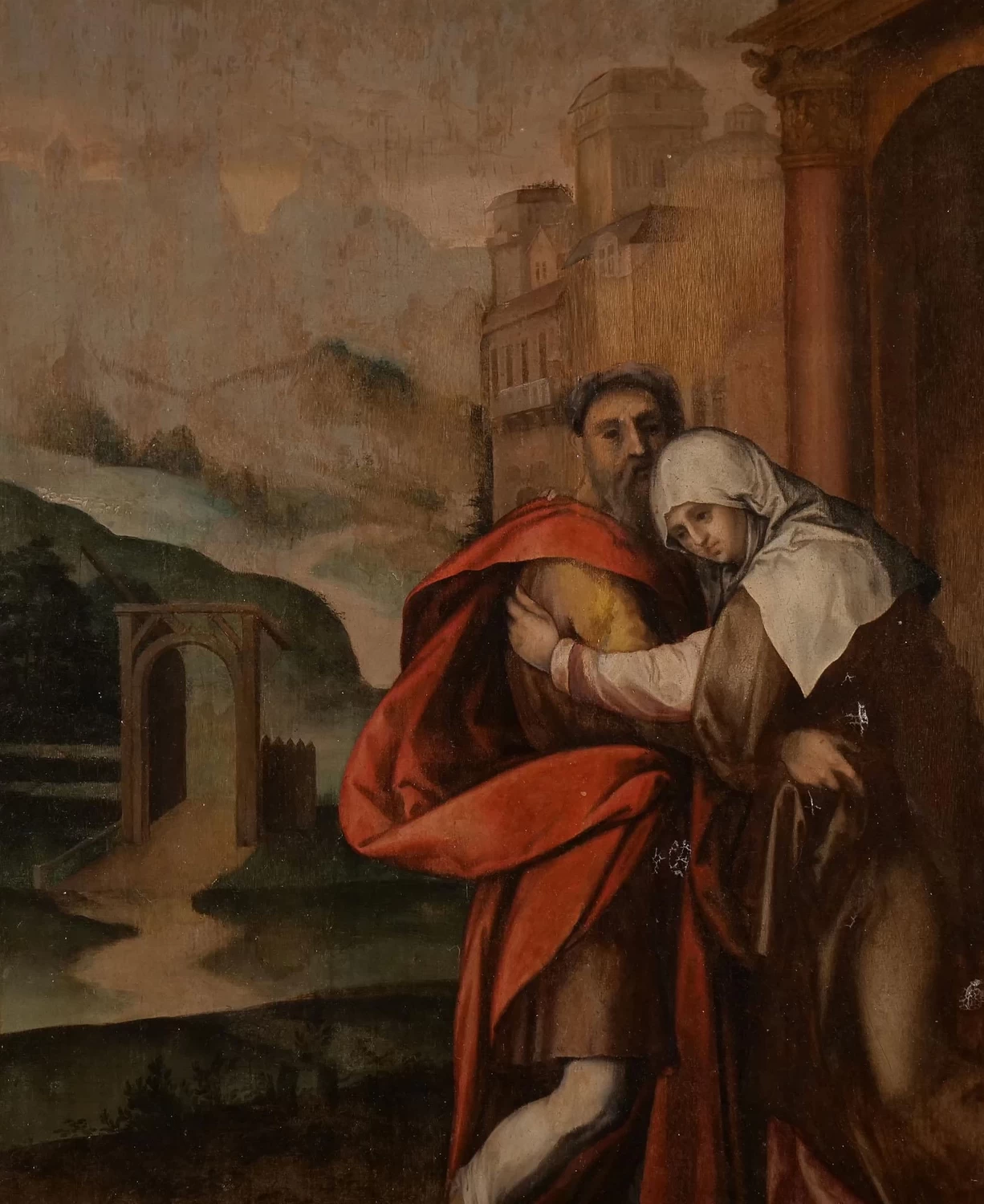 Giovan Battista Crespi, detto Cerano - Maria e Giuseppe raffigurati in un abbraccio all'interno di un paesaggio, attribuito, dettaglio
